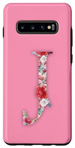 Galaxy S10 Floral Monogram Initial Capital Letter J on Pink Background Case
