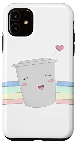 iPhone 11 Cute Kawaii Love Coffee Cup Heart lover gift Rainbow Case