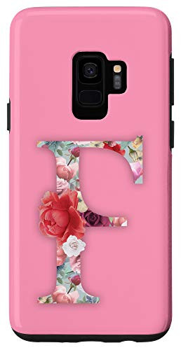 Galaxy S9 Floral Monogram Initial Capital Letter F on Pink Background Case