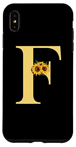 iPhone XS Max Black Sunflower Yellow Monogram Letter F Initial Flower Case