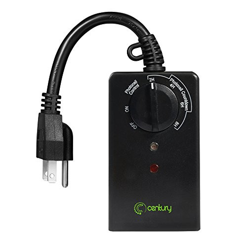 Century Outdoor 24-Hour Timer With Photocell Light Sensor, Water Resistant Photoelectric Countdown Timer(2, 4, 6 or 8 Hours Mode), Weatherproof, Two (2) Grounded Outlets for Home and Garden, Black