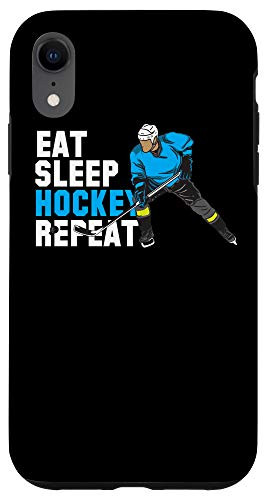 iPhone XR Funny Eat Sleep Hockey Repeat Player Puck And Stick Skater Case