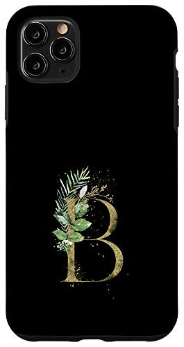 iPhone 11 Pro Max Modern Monogram Initial Letter B Floral Greenery Pattern Case