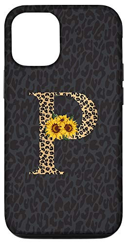 iPhone 1212 Pro Leopard Cheetah Animal Print Sunflower Letter P Monogram Case