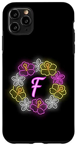 iPhone 11 Pro Max Letter F Monogram Hibiscus Flower Floral Alphabet on black Case