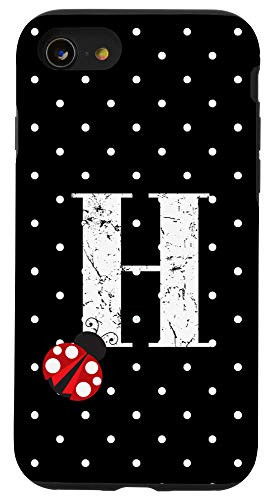iPhone SE 2020  7  8 Ladybug Black White Polka Dots Monogram Initial Letter H Case