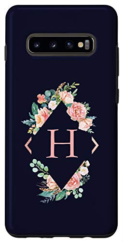 Galaxy S10 Monogram Initial Letter H Watercolor Floral Flowers Phone Case