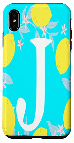 iPhone XS Max Letter J Monogram Yellow Lemon Teal Blue Background Wreath Case