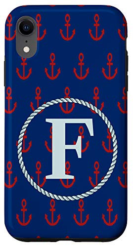 iPhone XR Name Initial Letter F Monogram Red Anchor Graphic Pattern Case