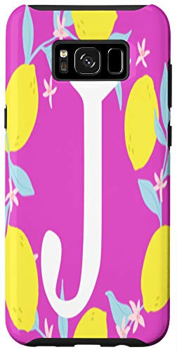 Galaxy S8 Letter J Monogram Yellow Lemon Bright Pink Background Wreath Case