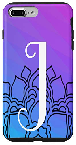 iPhone 7 Plus8 Plus Letter J Monogram With Black Mandala Blue Purple Gradient Case