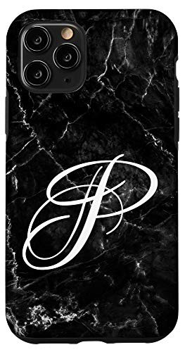 iPhone 11 Pro First Last Name Initial Letter P on White Black Design Case
