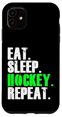 iPhone 11 Eat Sleep Hockey Repeat hockey player design Case