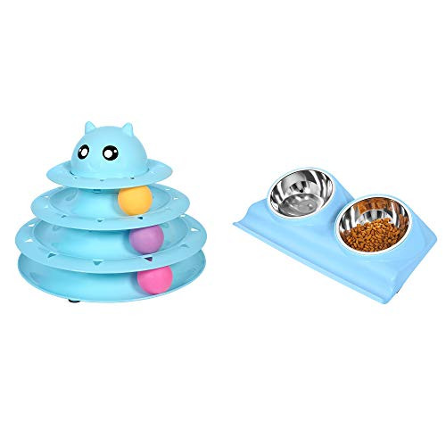 UPSKY Roller Cat Toys and Double Dog Cat Bowls Stainless Steel Raised Pet Bowls with Anti Slip Resin Station Pet Feeder Bowls of Cats UPSKY Roller Cat Toys and Double Dog Cat Bowls Stainless Steel Raised Pet Bowls with Anti Slip Resin Station Pet Feeder Bowls of Cats