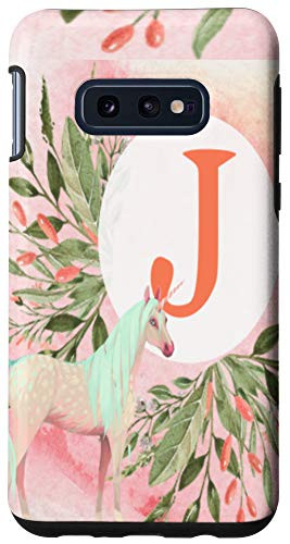 Galaxy S10e Unicorn Flowers Monogram Initial Letter J Pink Gradient Case