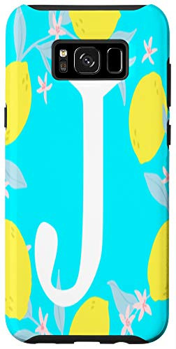 Galaxy S8 Letter J Monogram Yellow Lemon Teal Blue Background Wreath Case