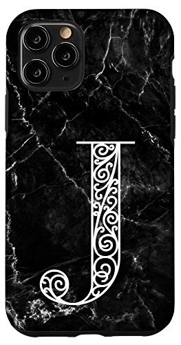 iPhone 11 Pro First Last Name Initial Letter J on White Black Design Case