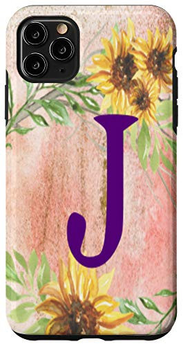 iPhone 11 Pro Max Watercolor Flower Monogram Letter J Blush Background Case