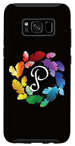 Galaxy S8 Initial P Monogram - Rainbow Parrot Bird Feather Wreath Case