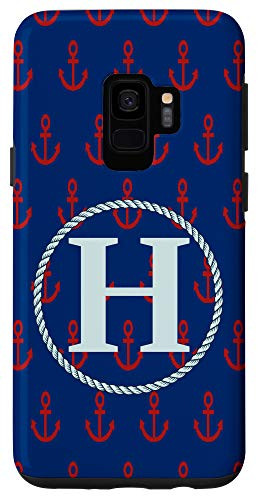 Galaxy S9 Name Initial Letter H Monogram Red Anchor Graphic Pattern Case