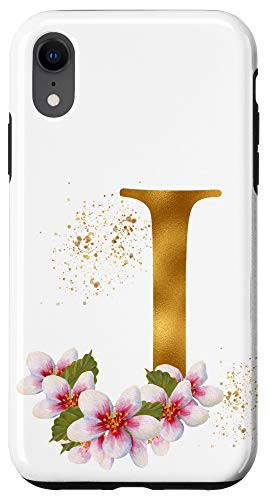 iPhone XR Monogram Letter Initial J With Pink Roses Case