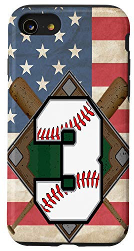 iPhone SE 2020  7  8 Baseball Number 3 Baseball Diamond Bats Number Three US Flag Case