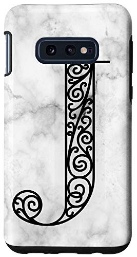Galaxy S10e First Last Name Initial Letter J on White Black Design Case