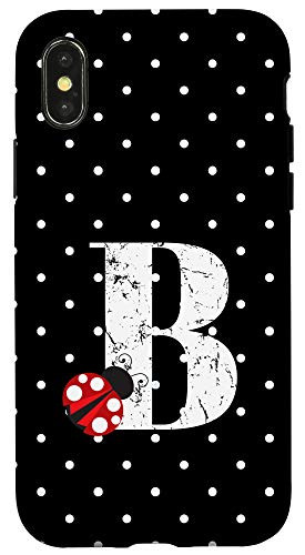 iPhone XXS Ladybug Black White Polka Dots Monogram Initial Letter B Case