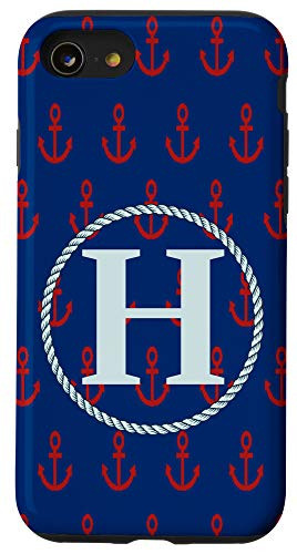 iPhone SE 2020  7  8 Name Initial Letter H Monogram Red Anchor Graphic Pattern Case