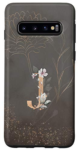 Galaxy S10 Floral Flower Blossom Leaves Monogram Initial Letter J Case