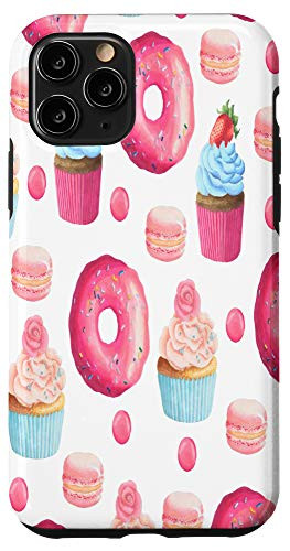 iPhone 11 Pro Watercolor Pink Macaron Cupcake Donut Doughnuts Pattern Case