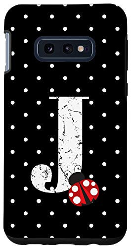 Galaxy S10e Ladybug Black White Polka Dots Monogram Initial Letter J Case