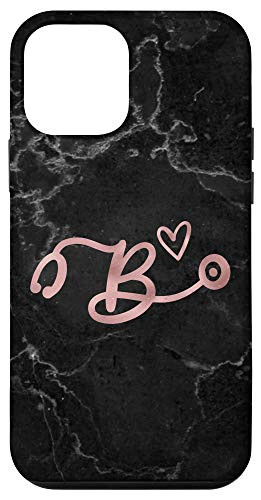 iPhone 12 mini Cute Letter B Initial Monogram Nurse Pink Stethoscope Case