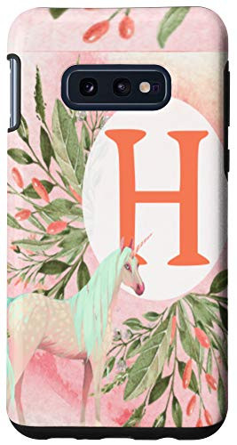 Galaxy S10e Unicorn Flowers Monogram Initial Letter H Pink Gradient Case