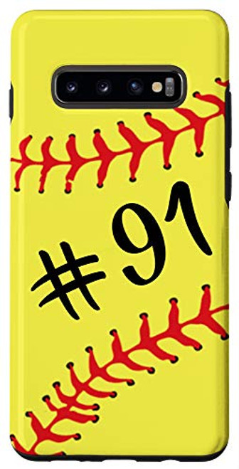 Galaxy S10 Softball Player 91 Jersey No 91 Uniform Number Ball Gift Case