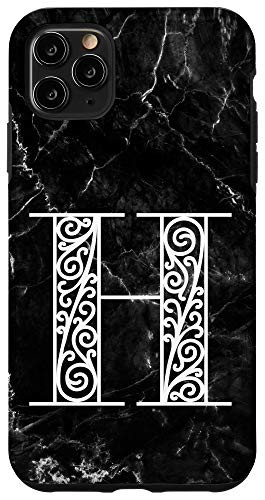 iPhone 11 Pro Max First Last Name Initial Letter H on White Black Design Case