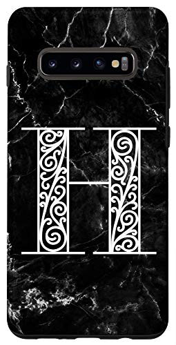 Galaxy S10 First Last Name Initial Letter H on White Black Design Case