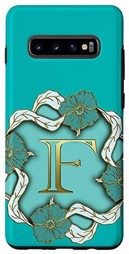 Galaxy S10 Aesthetic Turquoise Blue Floral Flower Initial F Monogram Case