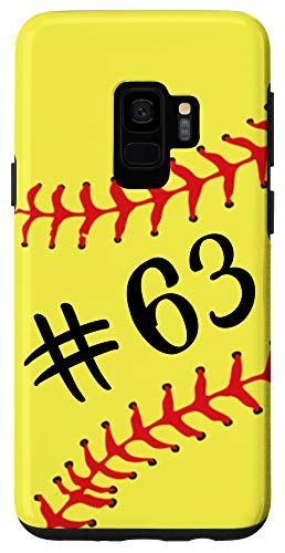 Galaxy S9 Softball Player 63 Jersey No 63 Number Ball Sport Gift Idea Case