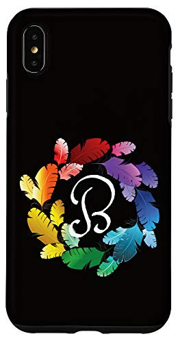 iPhone XS Max Initial B Monogram - Rainbow Parrot Bird Feather Wreath Case