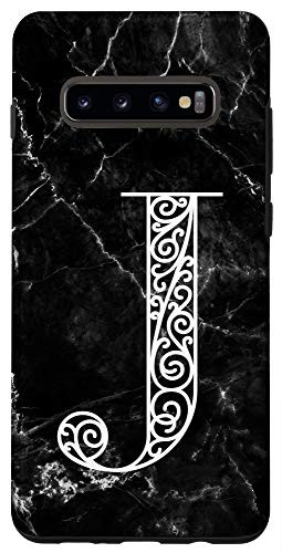 Galaxy S10 First Last Name Initial Letter J on White Black Design Case