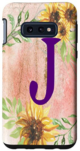 Galaxy S10e Watercolor Flower Monogram Letter J Blush Background Case