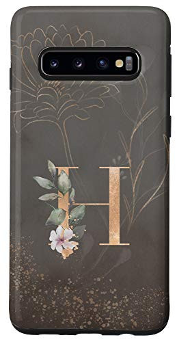 Galaxy S10 Floral Flower Blossom Leaves Monogram Initial Letter H Case