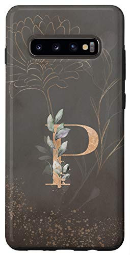Galaxy S10 Floral Flower Blossom Leaves Monogram Initial Letter P Case