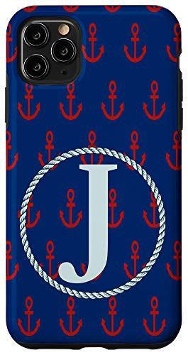 iPhone 11 Pro Max Name Initial Letter J Monogram Red Anchor Graphic Pattern Case