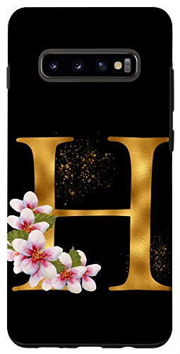 Galaxy S10 Monogram Letter Initial H With Pink Roses Case