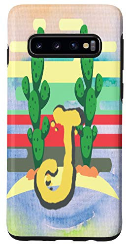 Galaxy S10 Cactus Gradient Watercolor Monogram Letter J Case