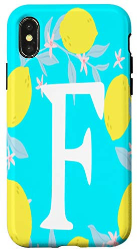 iPhone XXS Letter F Monogram Yellow Lemon Teal Blue Background Wreath Case