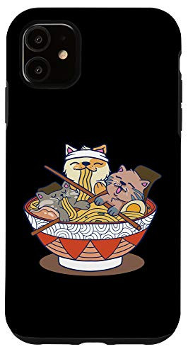 iPhone 11 Cup of ramen cats eating noodles funny novelty gift Case