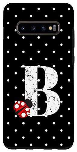 Galaxy S10 Ladybug Black White Polka Dots Monogram Initial Letter B Case